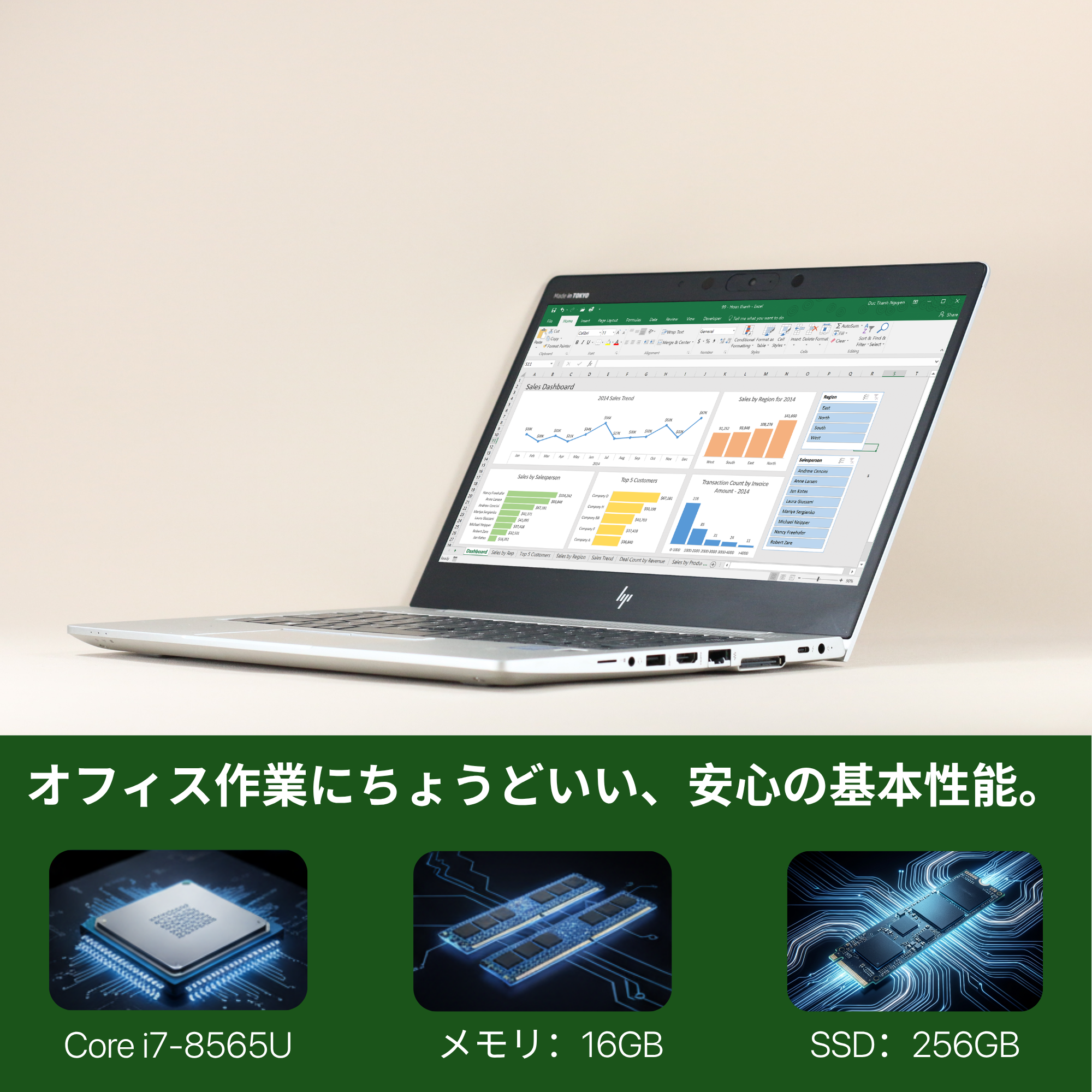 HP EliteBook 830 G6、i7-8565U, 16GB RAM、256GB SSD、13.3インチ フルHD 1920x1080ディスプレイ、Wi-Fi、Bluetooth、カメラ, カメラシャッター付き、 キーボードバックライト、 1.3kg、Windows 11 Pro、Microsoft Office 2019 H&B(再生品)